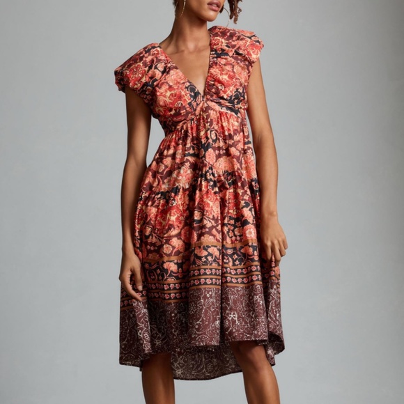 Anthropologie Dresses & Skirts - NWT By Anthropologie SIZE 8  Printed V-Neck Babydoll Dress